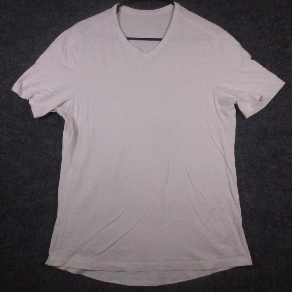 Lululemon Shirt Mens Medium White V Neck Short Sleeve Lightweight Athletic